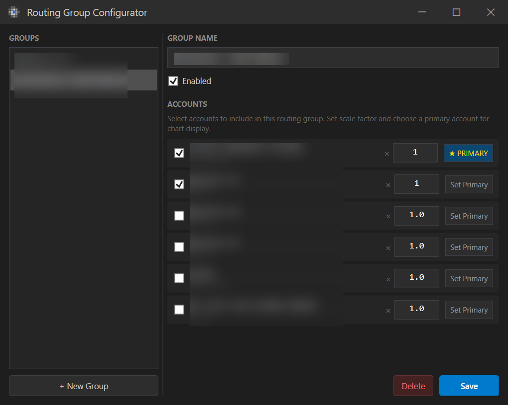 La finestra Routing Group Configurator.