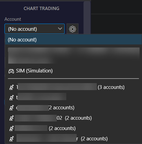 Il menu Account con conti, gruppi e simulazione.